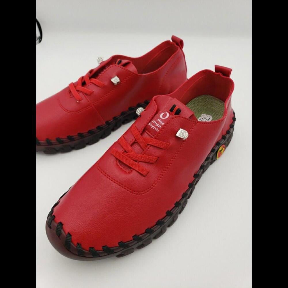 Women's Red Casual Sneakers - Comfortable Everyday Shoes - Picture 8 of 15